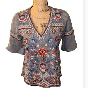 ⭐️Johnny Was Embroidered Floral Short Sleeve Top⭐️